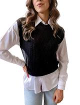 Colete de tricô mousse tricot Aran feminino Ref 251 - Trêstônstricot