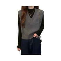 Colete De Tricô Vintage Feminino Com Decote Em V, Sem Mangas, Suéter Cropped, Top De Tricô Estilo
