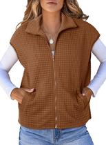 Colete Dokotoo Chocolate Brown Waffle Knit com gola virada para baixo
