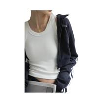Colete Esportivo Preto De Alta Elasticidade Com Bojo Integrado Para Mulheres - Top Casual Y2K Com Colete Esportivo Preto De Alta Elasticidade Com Bojo Integrado Para Mulheres - Top Casual Y2K Com