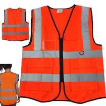 Colete Faixa Sinalizador Refletivo Blusao Fluorescente Segurança Trabalho EPI Obra Estacionamento Ziper Bolsos Porta Cracha Caneta Multiuso Resistente