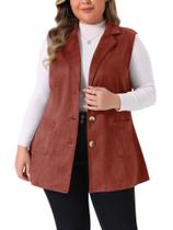 Colete feminino Agnes Orinda, camurça plus size, sem mangas, 2X Rust
