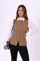 Colete Feminino Alfaiataria Acinturado Botões Dourados Elegante Social Moderno Colete Feminino Alfaiataria Acinturado Botões Dourados Elegante Social Moderno