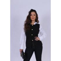 Colete Feminino Alfaiataria Modal Inverno Com Botões Fechado