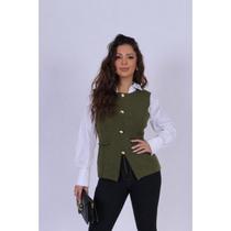 Colete Feminino Alfaiataria Modal Inverno Com Botões Fechado