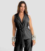 Colete Feminino Alfaiataria Risca De Giz Dianna Preto Colete Feminino Alfaiataria Risca De Giz Dianna Preto