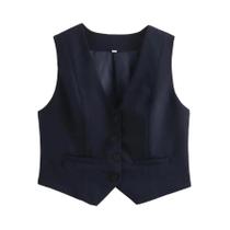 Colete Feminino Branco Chique - Sem Mangas, Decote V - TRAFZA