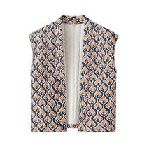 Colete Feminino Casual Chique Estampado Sem Mangas Acolchoado Com Abertura Frontal Estilo Cardigã Colete Feminino Casual Chique Estampado Sem Mangas Acolchoado Com Abertura Frontal Estilo Cardigã