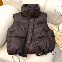 Colete Feminino Casual Quente Sem Mangas De PU Com Gola Alta E Botões, Jaqueta Solta De Pluma Para