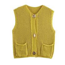 Colete Feminino Crochê Sem Mangas - Recorte Moderno - Estilo Casual de Outono Colete Feminino Crochê Sem Mangas - Recorte Moderno - Estilo Casual de Outono