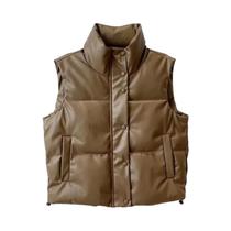 Colete Feminino De Couro PU Preto Para Outono E Inverno Com Gola Alta E Zíper, Casaco Elegante Curto