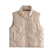 Colete Feminino De Couro PU Preto Para Outono E Inverno Com Gola Alta E Zíper, Casaco Elegante Curto