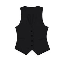 Colete Feminino de Linho Sem Mangas - Preto e Branco - Moda Coreana Colete Feminino de Linho Sem Mangas - Preto e Branco - Moda Coreana