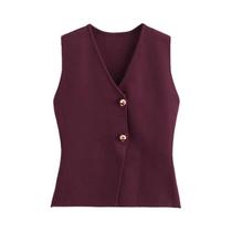 Colete Feminino de Malha Recortada - Sem Mangas, com Botão - Ideal para Verão e Férias