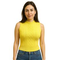 Colete Feminino De Tricô Macio Curto Modal Fechado Casual