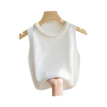 Colete Feminino De Tricô Sem Mangas Com Miçangas Sólidas, Blusa Casual De Verão Da Moda Colete Feminino De Tricô Sem Mangas Com Miçangas Sólidas, Blusa Casual De Verão Da Moda