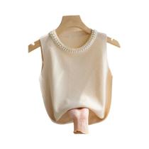 Colete Feminino De Tricô Sem Mangas Com Miçangas Sólidas, Blusa Casual De Verão Da Moda Colete Feminino De Tricô Sem Mangas Com Miçangas Sólidas, Blusa Casual De Verão Da Moda