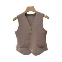 Colete Feminino De Verão Em Tricô Com Decote V, Sem Mangas, Ajustado, Liso E Com Botões Frontais Colete Feminino De Verão Em Tricô Com Decote V, Sem Mangas, Ajustado, Liso E Com Botões Frontais