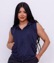 Colete Feminino Dry Fit com Capuz Azul Marinho