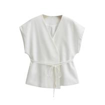 Colete Feminino Elegante Com Decote Em V, Sem Mangas, Com Amarração, Liso, Casual, Moda Verão Y2K