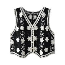 Colete Feminino Floral de Crochê - Sem Mangas, Vintage, Fairycore