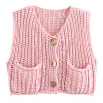 Colete feminino Flygo Chunky Crochet Button, rosa 2024