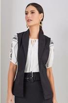 Colete feminino Glam Jeans Preto Alongado