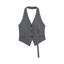 Colete Feminino Halter Neck Sem Mangas Preto E Branco Casual Costas Descobertas Ombro a Ombro Formal Colete Feminino Halter Neck Sem Mangas Preto E Branco Casual Costas Descobertas Ombro a Ombro Formal