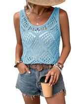 Colete feminino Imily Bela, crochê de verão, azul celeste