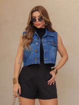 Colete Feminino Jeans Curto