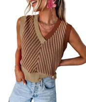 Colete feminino MARZXIN com decote em V tricotado Chevron, outono de 2024