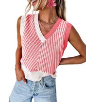 Colete feminino MARZXIN, decote em V, sem mangas, tricotado, rosa, S