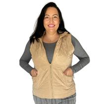 Colete Feminino Matelasse Forrado Plus Size C/ Capuz E Bolso - ViferModa Primavera Verão Outono Inverno