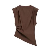 Colete Feminino Plissado Assimétrico Vintage - Sem Mangas, com Zíper Traseiro