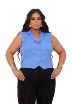 Colete Feminino Plus Size Curto Duna Linho Coletinho Elegante Blusa Social Moda Curvy G1 G2 G3 Colete Feminino Plus Size Curto Duna Linho Coletinho Elegante Blusa Social Moda Curvy G1 G2 G3