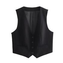 Colete Feminino Preto E Branco Sem Mangas Com Decote Em V, Top Cropped, Colete De Verão Da Moda,