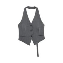 Colete Feminino Preto e Branco - Sem Mangas, Decote V e Recorte nas Costas