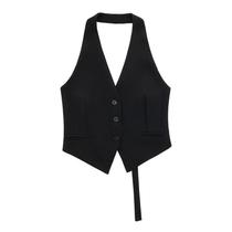 Colete Feminino Preto e Branco - Sem Mangas, Decote V e Recorte nas Costas