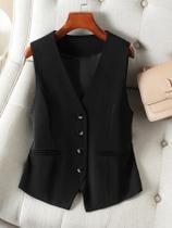Colete Feminino Preto Slim Fit - Decote V - Curto - Primavera/Outono