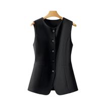 Colete Feminino Preto Slim Fit Sem Mangas Com Decote Redondo E Fechamento Simples Para Primavera E Colete Feminino Preto Slim Fit Sem Mangas Com Decote Redondo E Fechamento Simples Para Primavera E