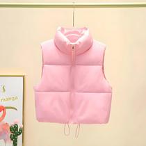 Colete Feminino Quente Com Gola Alta, Sem Mangas, Acolchoado, Com Zíper, Curto, Para Inverno, Casual