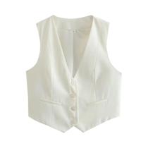 Colete Feminino Sem Mangas com Botões - Branco e Preto - Casual e para Escritório