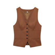Colete Feminino Sem Mangas Com Botões E Mini Saia Conjunto De Duas Peças Com Bolsos Da PB&ZA