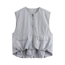 Colete Feminino Sem Mangas Com Detalhes Franzidos E Zíper, Solto, Casual De Verão, Estilo