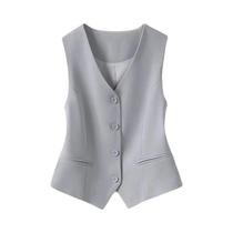 Colete Feminino Slim Fit Com Decote Em V E Botões Para Uso Interno Ou Externo Na Primavera E Outono - NONE