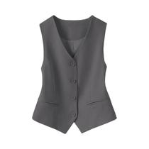 Colete Feminino Slim Fit Com Decote Em V E Botões Para Uso Interno Ou Externo Na Primavera E Outono