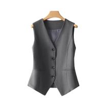 Colete Feminino Slim Fit Curto Com Decote Em V E Botões, Estilo De Trabalho Para Primavera E Outono Colete Feminino Slim Fit Curto Com Decote Em V E Botões, Estilo De Trabalho Para Primavera E Outono