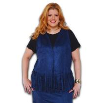 Colete Feminino Suede com Franja Plus Size