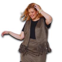 Colete Feminino Suede com Franja Plus Size
