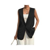 Colete Feminino Vintage Com Decote Em V, Sem Mangas, Cor Sólida, Casual, Solto, Com Botão Único, - NONE